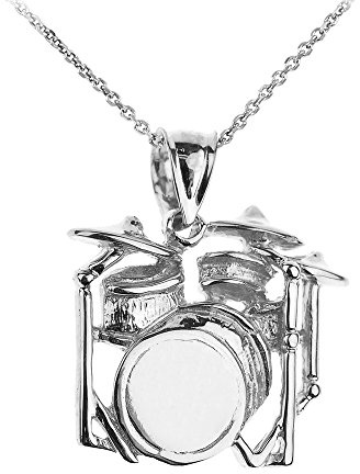 925 Sterling Silver Music Charm Drum Set Pendant Necklace, Sterling Silver