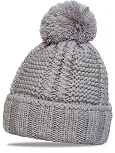 Caspar MU127 Gefütterte Damen Bommelmütze, Farbe:grau, Größe:One Size