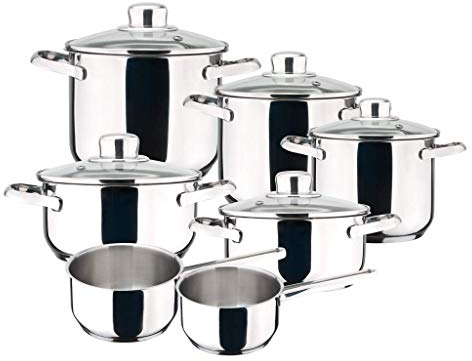 MAGEFESA ® Dux batería de cocina, 12 piezas, fabricada en Acero Inoxidable 18/10, Compatible con Todo Tipo de Fuego. Fácil Limpieza y Apta lavavajillas