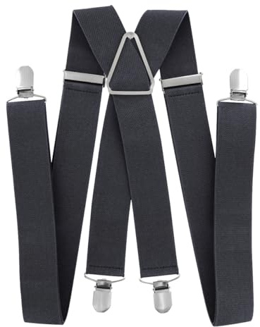 axy Hosenträger für Herren breit 3,5 cm in X-Form mit 4 Hosenträger Clips extra stark längenverstellbar 35mm (Dunkelgrau)
