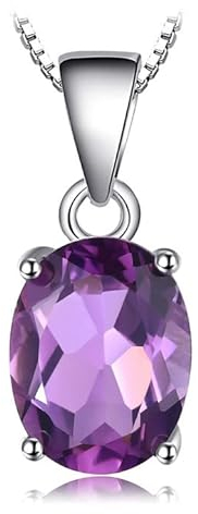 JewelryPalace Oval 1.7ct Echt Natürliche Amethyst Birthstone Solitaire Ketten Anhänger, Lila Stein Schmuck Set, Kette 925 Silber Mädchen Edelstein, Halskette Damen Collier für Frauen Rosegold 45CM