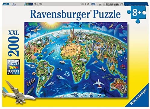 Ravensburger World Landmarks Map 200 Piece Jigsaw Puzzle for Kids Age 8+