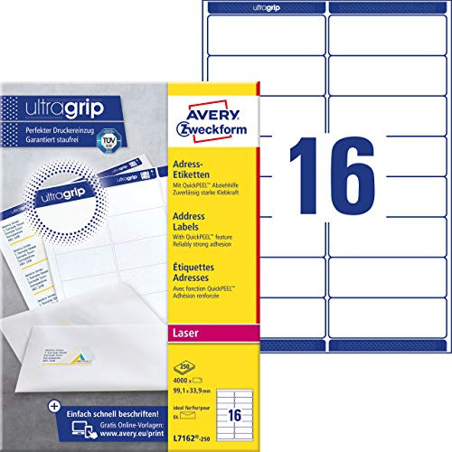 Avery Zweckform L7162-250 Address Labels 99.1 x 33.9 mm 250 Sheets