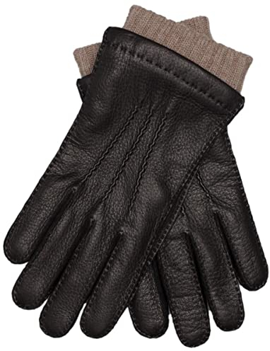EEM Herren Lederhandschuhe, edles Hirschleder, weiches Futter aus Kaschmir und Wolle, handgenäht, schwarz L