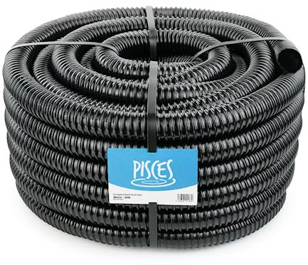 Pisces 38mm (1.5 inch) Black Pond Corrugated Flexible Hose Pipe - 30m Roll