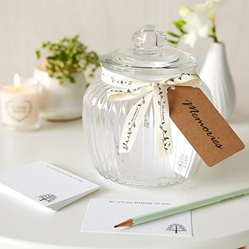 ANGEL & DOVE Glass Memory Jar & 50 Luxury Remembrance Cards - Beautiful alternative to Funeral Condolence Book - Makes a Wonderful Keepsake