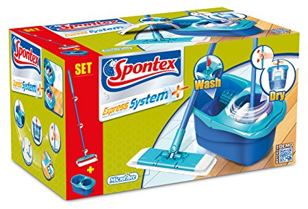 Spontex Express System Plus Sistema Lavapavimenti a Panno Piatto e Secchio con Strizzatura Rotante