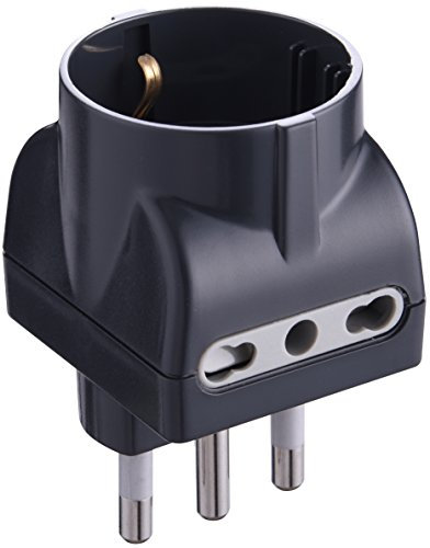 Electraline 71922 Adattatore Schuko Opaco con 2 Prese Bivalenti, Spina 16A 230V, Grigio Opaco