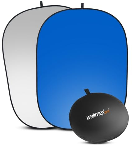 Walimex pro 2 in 1 Falthintergrund grau/ blau 180 x 200 cm, robuster Fotohintergrund mit Federring, faltbarer Hintergrund für Fotostudio mit Transporttasche