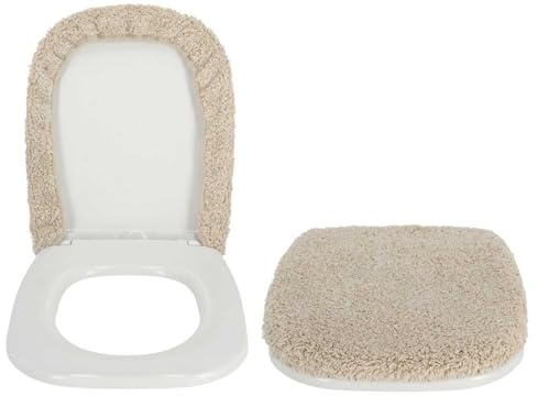 Casatessile Funda de Asiento de Inodoro de Terciopelo 50X50 cm. Tamaño Grande Tapa de Eje Suave, Tapa de Asiento de Agua, Tapa de Agua Universal - Ecru