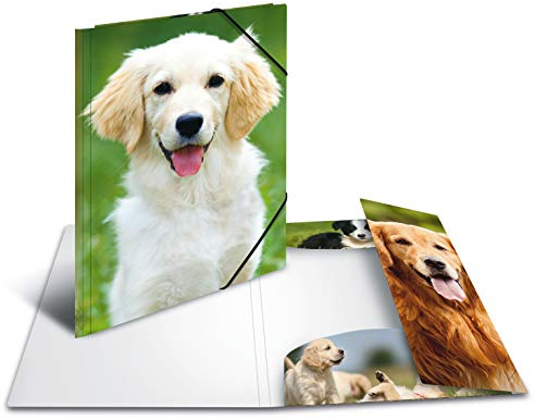 HERMA Sammelmappe A4 Hunde, Kinder Eckspanner-Mappe aus Kunststoff mit Tier Motiv, Gummizug, Innenklappen und Innendruck für Jungen und Mädchen