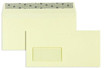 100 Stück, Farbige Briefumschläge, DIN C6/5, Haftklebung mit Abziehstreifen, Gerade Klappe, 130 g/qm Colorista, Mit Fenster, Creme (Creme-Gelb), Blanke Briefhüllen