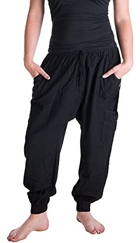 Vishes - Alternative Bekleidung - Sommer Haremshose mit Taschen aus Baumwolle mit elastischem Bund - handgewebt schwarz