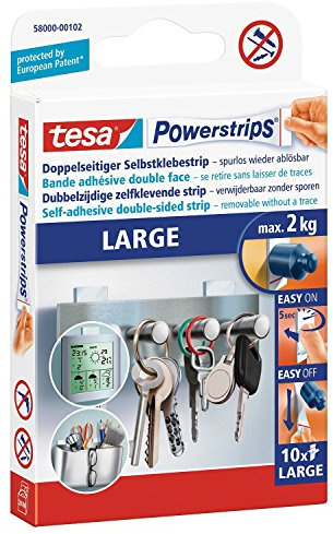 tesa Powerstrips® LARGE für max. 2kg, Packung mit 10 Strips (4 Packungen = 40 Strips)