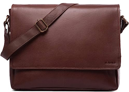 LEABAGS Sac à bandoulière en cuir Oxford I Sac pour ordinateur portable jusqu'à 15 pouces I Messenger Bag en véritable cuir de buffle au look vintage I Sac à bandoulière I Sac de travail I 38x10x31cm