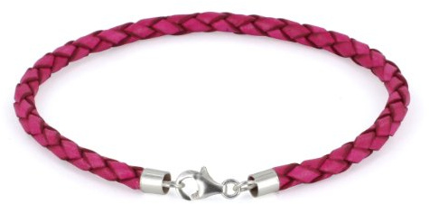 AURORIS Echtleder-Armband geflochten 3mm mit 925 Sterling-Silber Karabinerverschluss - Länge: 17cm / Farbe: pink