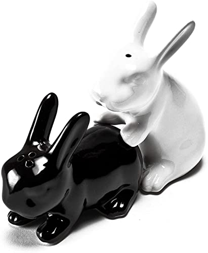 Ann Summers NP21523 Freche Salz-und Pfefferstreuer in Kaninchenform, Porzellan, schwarz/weiß, 10.5 x 9.6 x 9.8 cm,