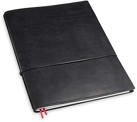 X17-A4+ Notizbuch/Personal Organizer | 9 mm dünn | 9 mm dünn schwarz, aus Leder. Nachfüllbar. Notizheft (blanko) mit Doppeltasche, Made in Germany.