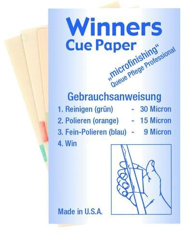 Profi Queue Pflege, Winners Cue-Paper (Set). Micro-Schleifpapier