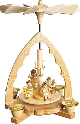 Richard Glässer Seiffen Weihnachtspyramide Musikantenengel, 19 cm hoch, original Erzgebirge