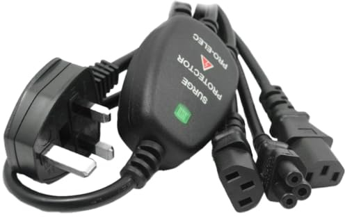 kenable Power Cord UK Plug to 2 x C13 IEC CloverLeaf C5 Surge Protected Cable