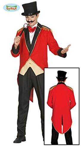 Fiestas GUiRCA Zirkus Direktor Herren Kostüm inkl. rotem Frack mit Jabot u. Weste, Fliege u. Hose - Größe L 52 – 54 - Dompteur Kostüm Herren - Für Karneval/Fasching, Halloween, Themen Partys