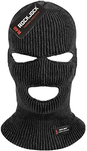 RockJock - Schwarze Militär-Mütze im SAS-Stil mit 3 Löchern für Erwachsene, Unisex, Schwarz, Beanie, Hood, Mütze