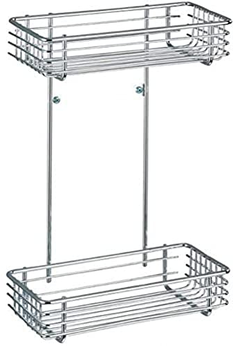 WENKO Wandablage Mod. Milano 2 Etagen Badmöbel für Badezimmer und Gäste-WC mit Schrauben und Dübel zur Wandmontage aus massivem Metall glänzendes Chrom Regal 25 x 37 x 12 cm Silberfarben