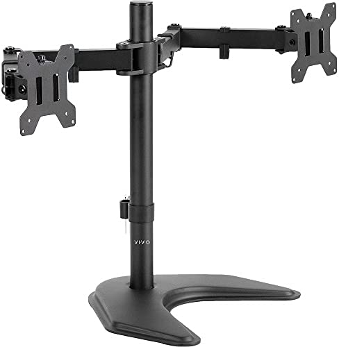 VIVO STAND-V002F - Supporto da scrivania per 2 schermi fino a 27, bracci completamente regolabili con VESA max 100 x 100 mm, colore: nero