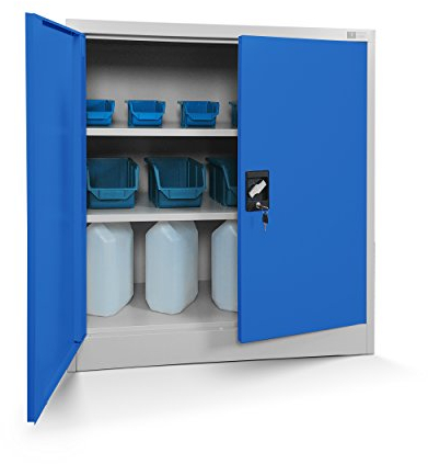 Jan Nowak Kleiner Aktenschrank C001B Büroschrank Metallschrank Lagerschrank 2 Verstellbare Fachböden Pulverbeschichtet Abschließbar 92,5 cm x 90 cm x 40 cm (Grau-Blau)