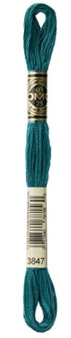 DMC 117-3847 Mouline Stranded Cotton Six Strand Embroidery Floss Thread, Dark Teal Green, 8.7-Yard