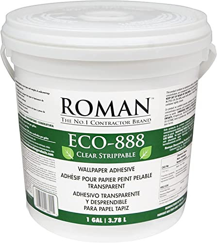ROMAN’s ECO-888 Clear Strippable Wallpaper Adhesive, Easy Installation Glue/Paste, Zero VOC, Home Improvement (1 Gallon - 330 sq. ft.)