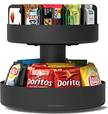 Mind Reader 2-Tier Snack Carousel, Countertop Organizer, Snack Tray, Breakroom, Kitchen, 14.25 L x 14.25 W x 14 H, Black