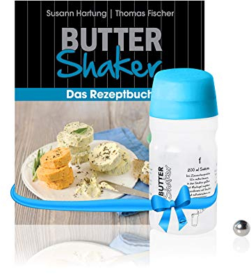 Beurre Shaker & Kit de livre pour handgeschüttelte Gourmet Beurre avec 325 ml Beurre Shaker en bleu et créative livre de recettes