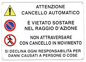 CARTELLO CANCELLO AUTOMATICO 30x 20 ALLUMINIO [TARGOTIMBRI ]