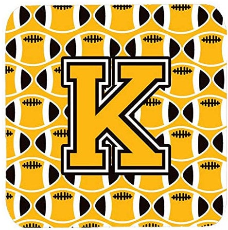 Carolines Treasures CJ1080-KFC Untersetzer mit Buchstaben K, Football, Schwarz, Gold und Weiß, Schaumstoff, 8,9 cm, Mehrfarbig