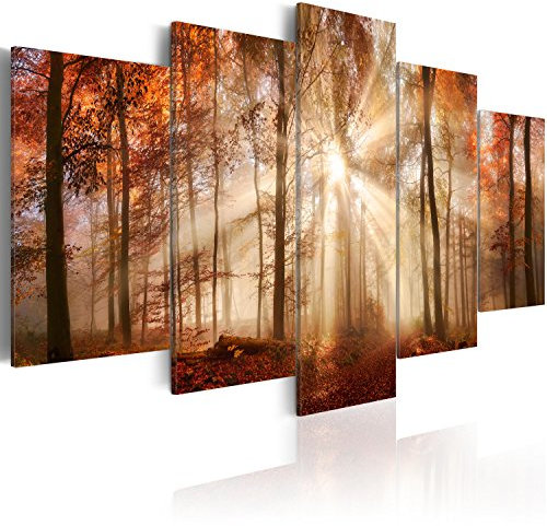 B&D XXL - Quadro 200x100 cm 5 Pezzi - Stampa su Tela Strutturata XXL Grande - Quadri Moderni Componibili Camera da Letto Matrimoniale - Stampe da Parete Arte - c-B-0189-b-m Bosco Natura Albero