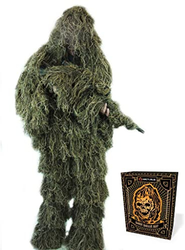 Arcturus Ghost Ghillie Suit: Woodland Camo | Double-Stitched Design with Adjustable Hood and Waist | Camo Hunting Clothes for Men, Military, Sniper, Airsoft and Hunting (Woodland, Regular)