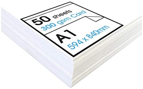 Artway Studio - A1 Weiße Karte - Ideal für Präsentation, Anzeige, Montage und Kartenmaterial - 300gsm - A1 (50 Blätter), Weiß