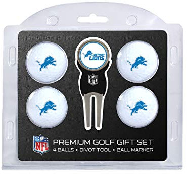 Team Golf NFL Detroit Lions 4 Golfbälle und Pitchgabel-Set, reguläre Größe, Golfbälle (4 Stück) & Pitchgabel mit abnehmbarem doppelseitigem Magnetmarker