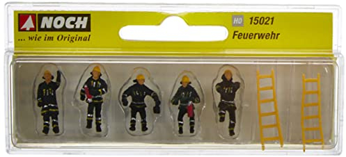 NOCH Feuerwehr H0 Figuren Set handbemalt Modellbau Modellbahn 1:87 Miniaturfiguren Zubehör Einsatzszene Diorama Landschaftsbau (15021)