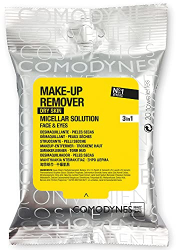 Comodynes - Make-up-entferner Dry Skin Reinigungstücher, Sanfte Reinigung und intensive Feuchtigkeit für trockene Haut, Beruhigt - Packung mit 20 Tüchern