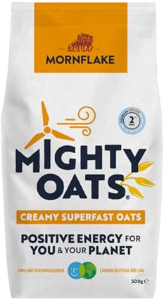 Mornflake - 1x 500g Superfast Wholegrain Breakfast Oats 100% | All Natural Ingredients, High In Fibre. Creamy, Perfect For Overnight Porridge Oats & Granola. Suitable For Vegan Diet