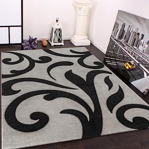 Paco Home Designer Teppich mit Konturenschnitt Modern Grau Schwarz, Grösse:80x150 cm
