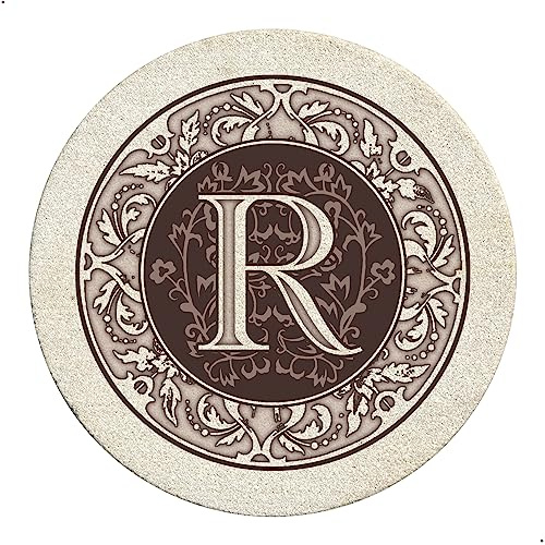 Thirstystone Monogram Round Natural Sandstone Coaster 4 Pack (Letter R)