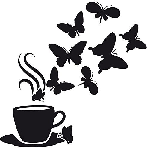 GRAZDesign Wandtattoo Kaffee Tasse mit Schmetterlingen | Wandtattoo Küche selbstklebend - 40x40cm / 080 braun