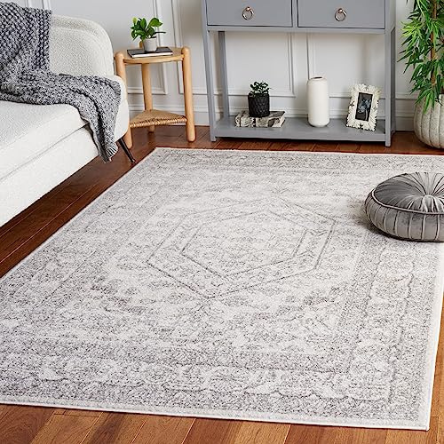 SAFAVIEH Traditionell Teppich für Wohnzimmer, Esszimmer, Schlafzimmer - Adirondack Collection, Kurzer Flor, Elfenbein und Silber, 122 X 183 cm
