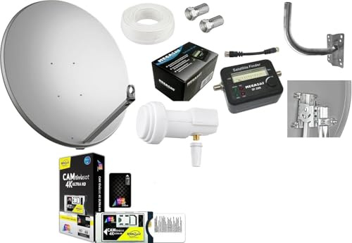 Parabola 60cm Antiruggine con LNB 1 Uscita, Cavo, Staffa, Sat Finder, Cam e Card
