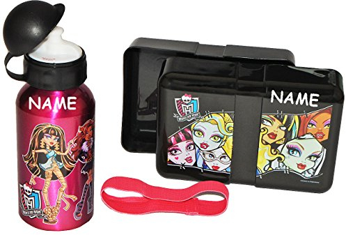 alles-meine.de GmbH Set: Brotdose/Lunchbox + Trinkflasche - Monster High - incl. Name - Mädchen Schule Kindergarten - Draculaura - Lunchtasche/Brotbüchse Küche - Aluflasche f..