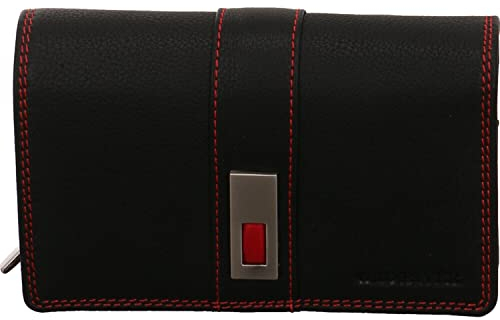 Dernier Damen Geldbörse aus Echtleder in schwarz mit Reißverschluss und Ziernähten in rot. schwarz